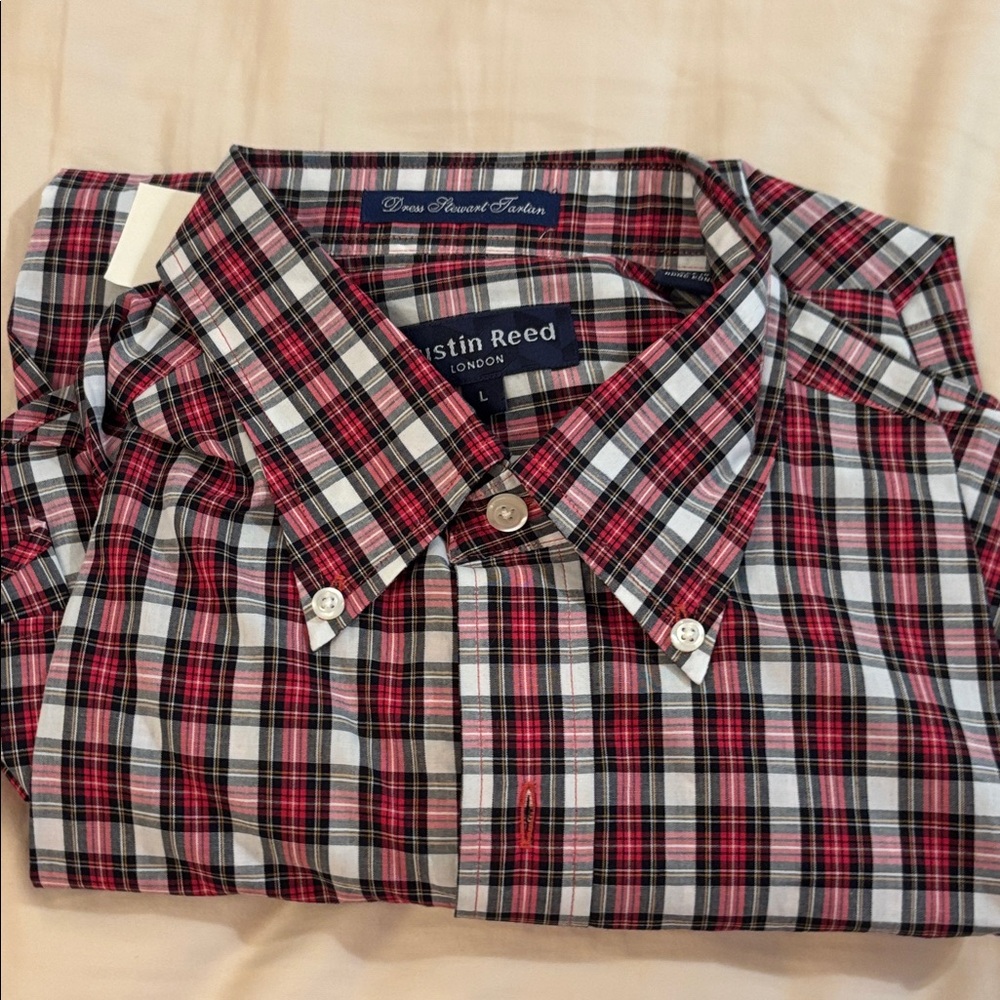 Austin Reed Men's Classic Red and Black Plaid Shirt